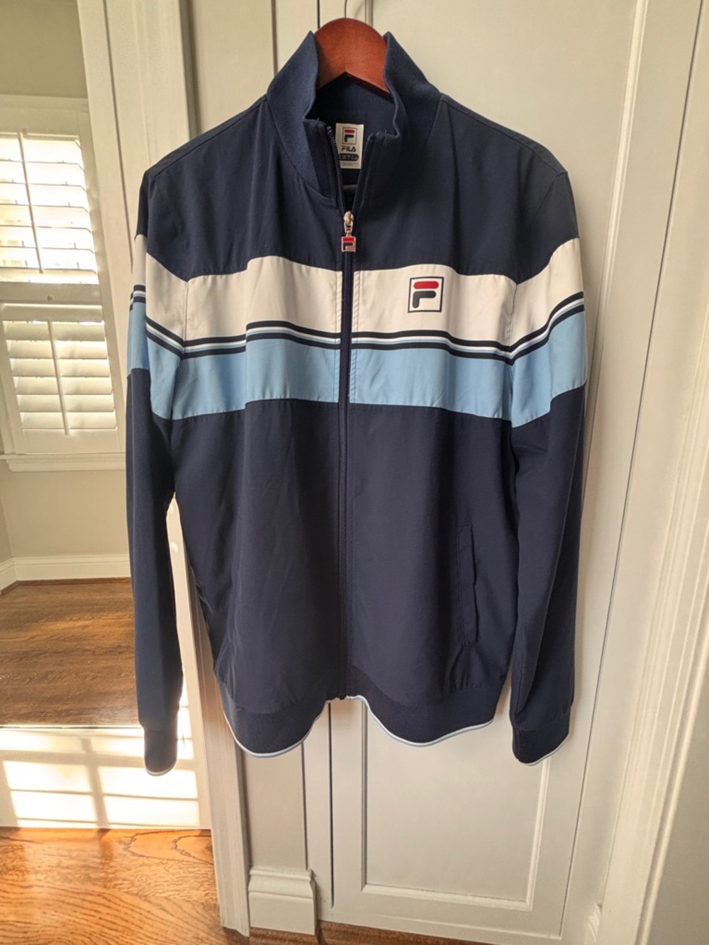 Fila Navy Jacket with Light Blue and White Stripes